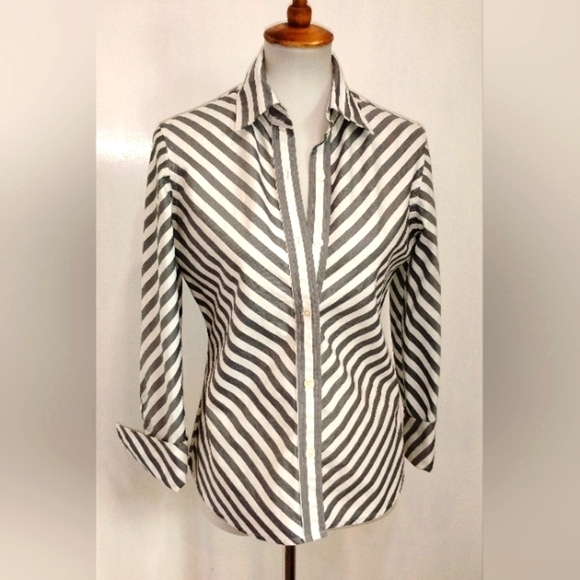 BANANA REPUBLIC POPLIN STRIPED BLOUSE - Picture 1 of 8